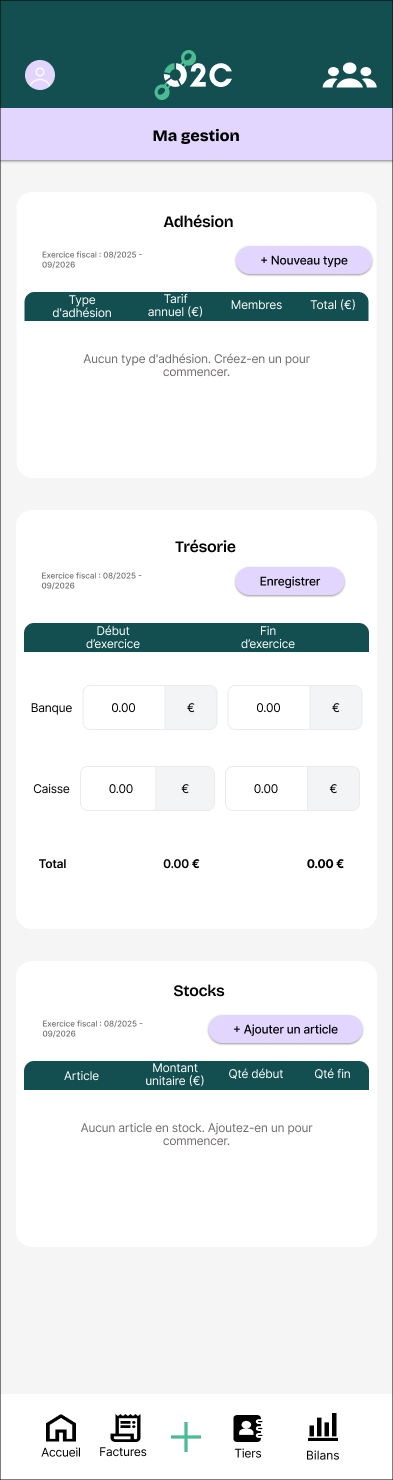 Ma gestion — adhésions, trésorerie & stocks