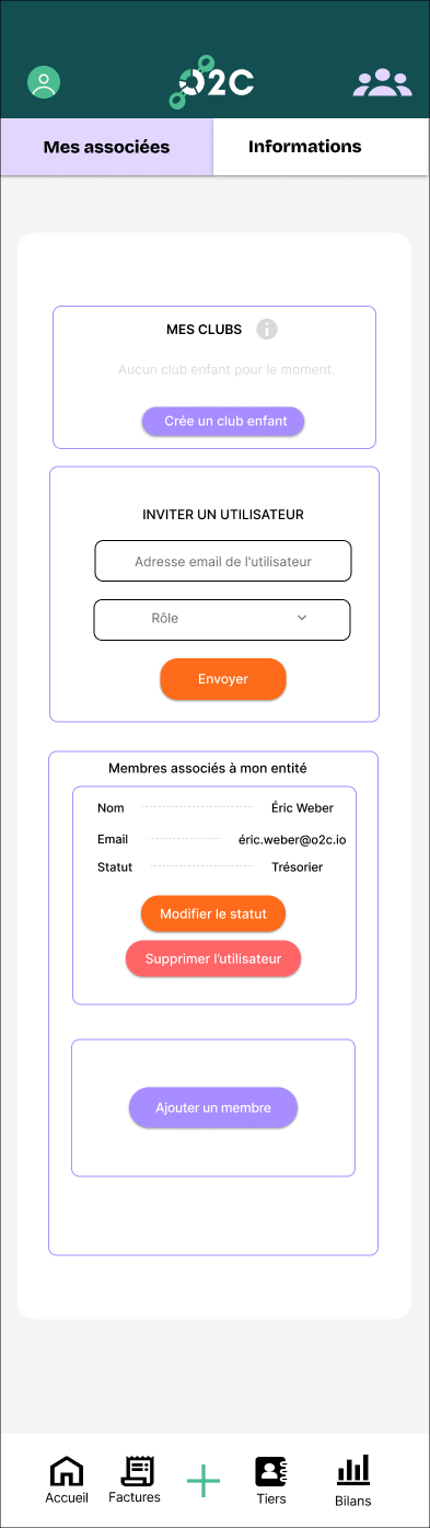 Mes associées — clubs enfants & invitation de membres