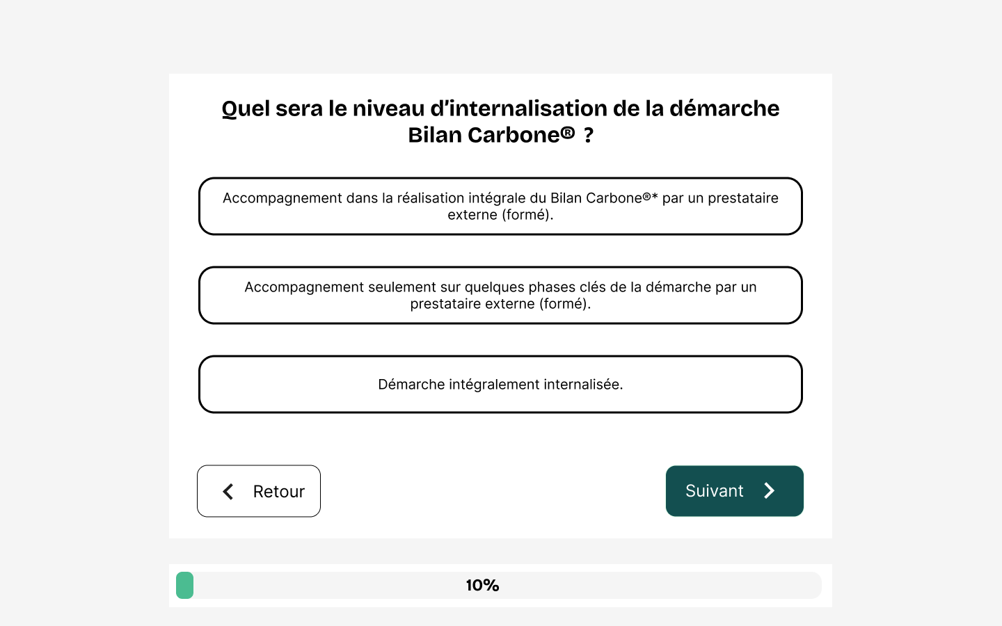 Question avec barre de progression
